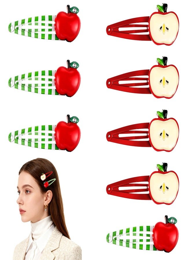 Ajcotahm 8Pcs Apple Hair Clips, Cute Fruit Hair Barrettes Kawaii Decorative Hair Accessories for Women Girls (Red and Green) - Image 1